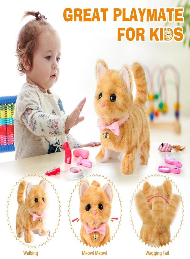 WorWoder 15PC Robot Plush Electronic Interactive Cats That Move and Meow Walking Wagging Lifelike Stuffed Kitten Toy pet for Girls Kid Parts(Yellow) - Image 2
